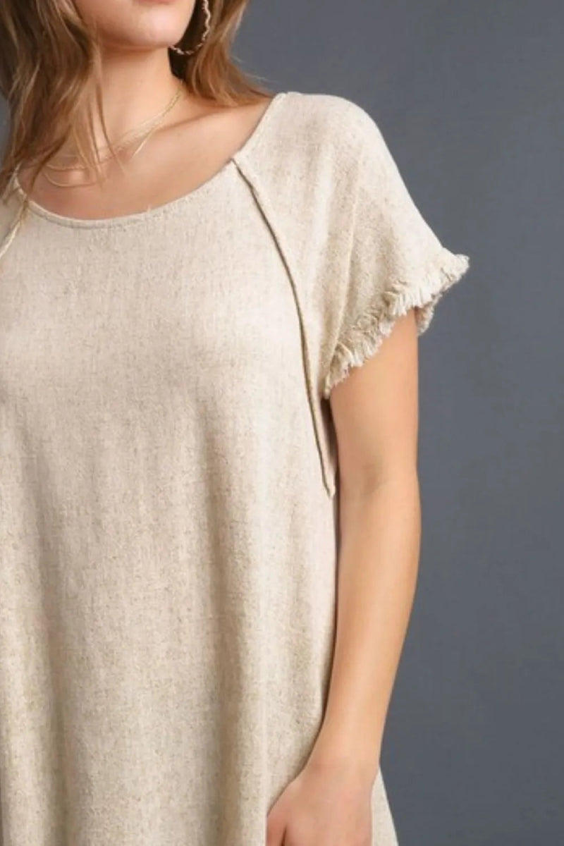 Umgee Full Size Seam Detail Linen Ruffle Edge Top Plus Size - Love Salve